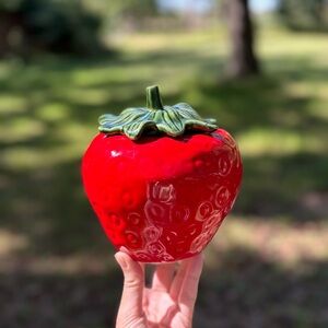 Vintage 80s Ceramic Strawberry Canister Jar
